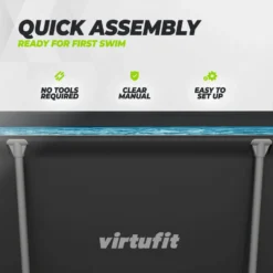 VirtuFit Rechthoekig Zwembad - 260 x 180 x 66 cm - Antraciet - Inclusief Filterpomp