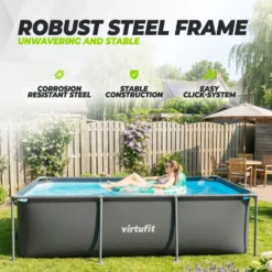 VirtuFit Rechthoekig Zwembad - 260 x 180 x 66 cm - Antraciet - Inclusief Filterpomp