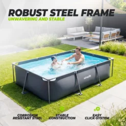 VirtuFit Rechthoekig Zwembad - 300 x 210 x 66 cm - Antraciet - Inclusief Filterpomp