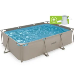 VirtuFit Rechthoekig Zwembad - 300 x 210 x 66 cm - Beige - Inclusief Filterpomp