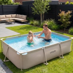 VirtuFit Rechthoekig Zwembad - 300 x 210 x 66 cm - Beige - Inclusief Filterpomp