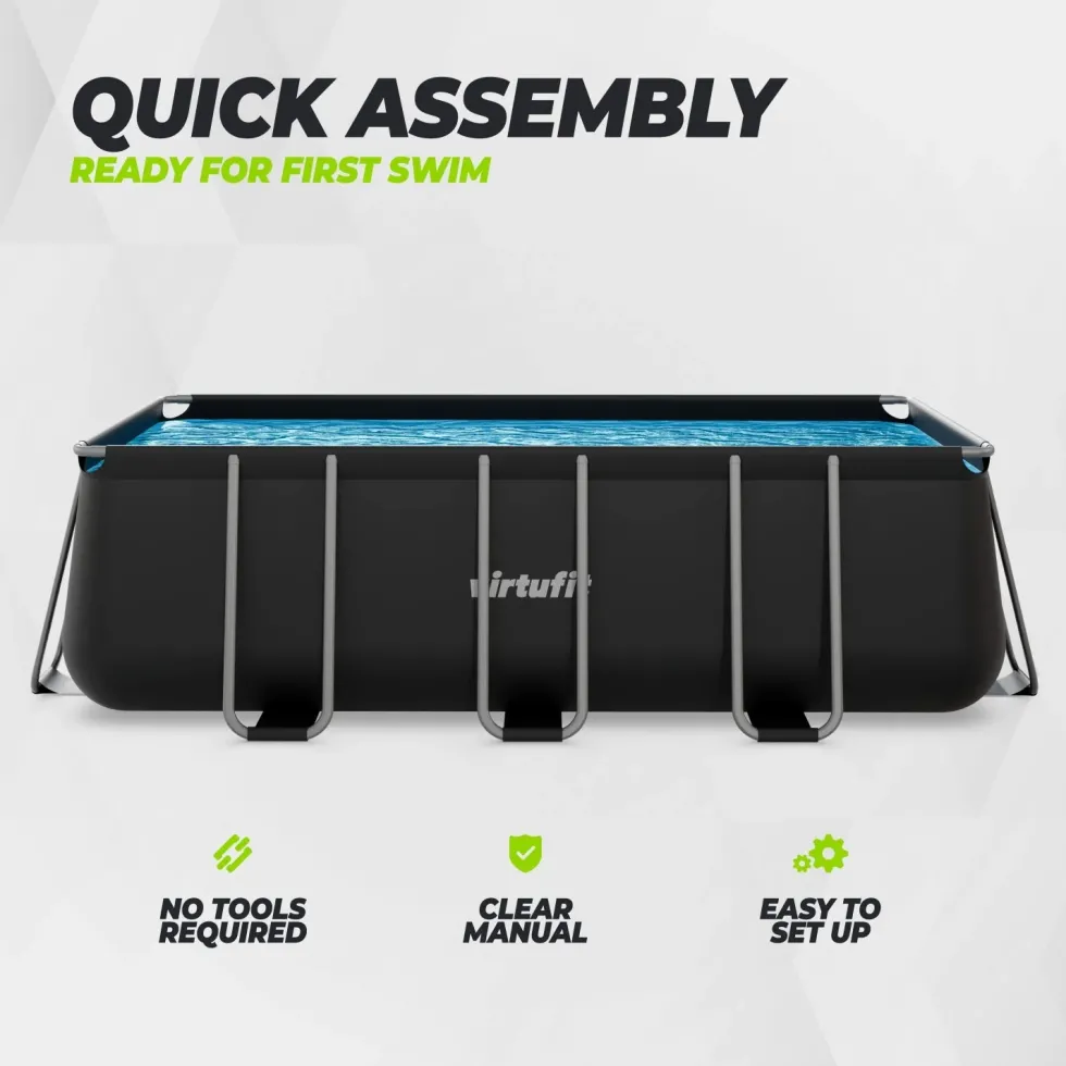 VirtuFit Rechthoekig Zwembad 400 x 200 x 122 cm - Antraciet - Inclusief Filterpomp