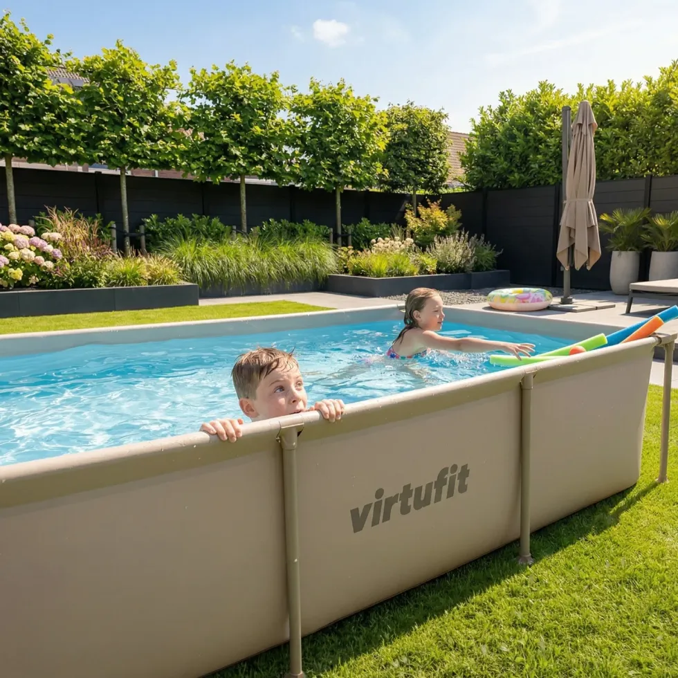 VirtuFit Rechthoekig Zwembad - 260 x 180 x 66 cm - Beige - Inclusief Filterpomp