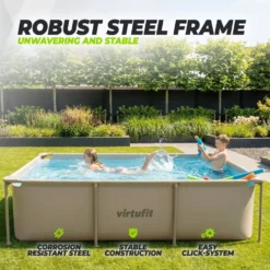 VirtuFit Rechthoekig Zwembad - 260 x 180 x 66 cm - Beige - Inclusief Filterpomp