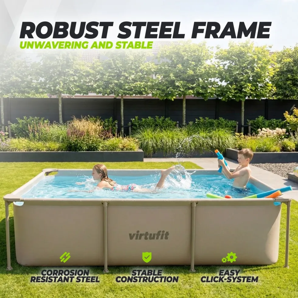 VirtuFit Rechthoekig Zwembad - 260 x 180 x 66 cm - Beige - Inclusief Filterpomp