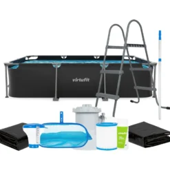 VirtuFit Rechthoekig Zwembad - 300 x 210 x 66 cm - Compleet Pakket - Antraciet