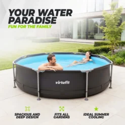 VirtuFit Rond Zwembad - Ø305 x 76 cm - Antraciet - Inclusief Filterpomp