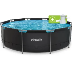 VirtuFit Rond Zwembad - Ø366 x 100 cm - Antraciet - Inclusief Filterpomp