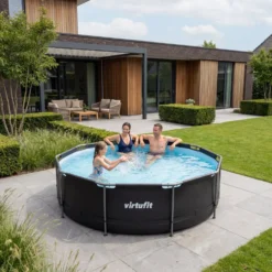VirtuFit Rond Zwembad - Ø366 x 100 cm - Antraciet - Inclusief Filterpomp