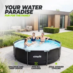 VirtuFit Rond Zwembad - Ø366 x 100 cm - Antraciet - Inclusief Filterpomp