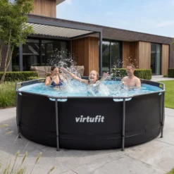 VirtuFit Rond Zwembad - Ø366 x 100 cm - Antraciet - Inclusief Filterpomp - Tweedekans