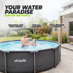 VirtuFit Rond Zwembad - Ø244 x 76 cm - Antraciet - Inclusief Filterpomp