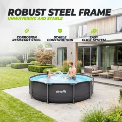 VirtuFit Rond Zwembad - Ø244 x 76 cm - Antraciet - Inclusief Filterpomp