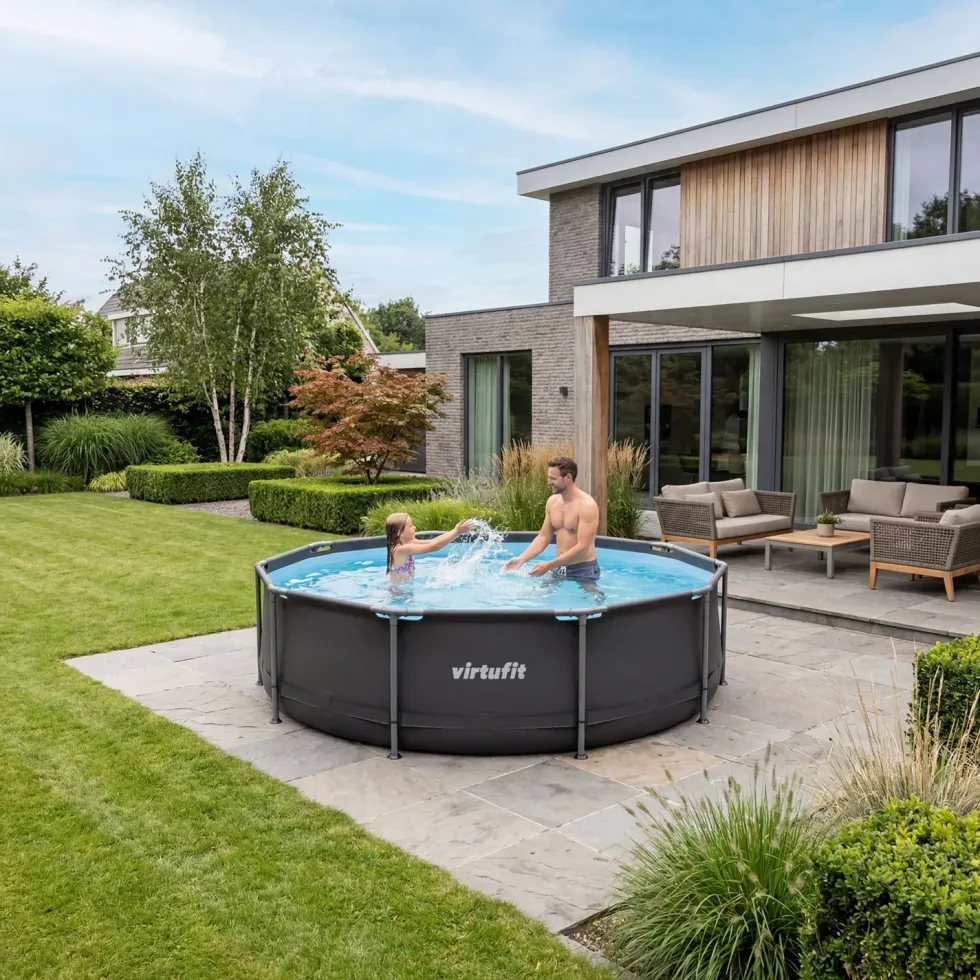 VirtuFit Rond Zwembad Ø244x 76 cm - Antraciet - Compleet pakket