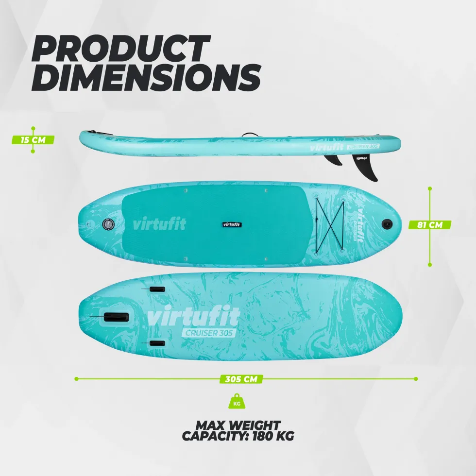 VirtuFit Supboard Cruiser 305 - Turquoise - Met Kajak zitje, accessoires en draagtas