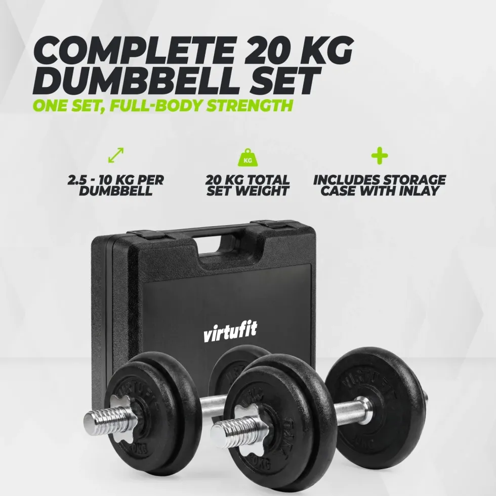 VirtuFit Verstelbare Dumbbellset Pro 20 kg - 2 x 10 kg - Inclusief koffer