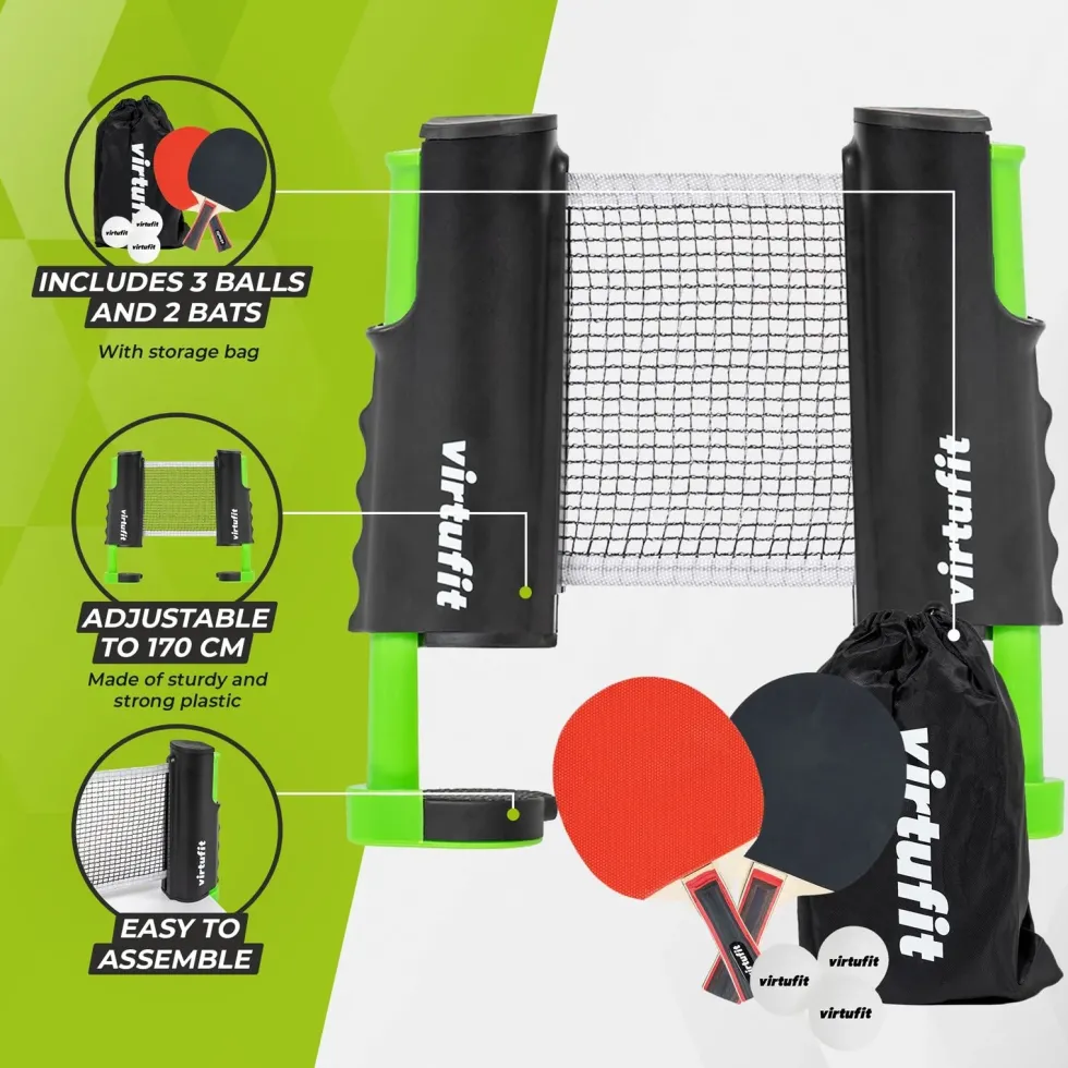 VirtuFit Verstelbare Tafeltennisset - Met batjes en 3 ballen