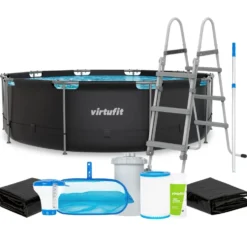 VirtuFit Zwembad Rond Ø366 x 100 cm - Antraciet - Compleet Pakket