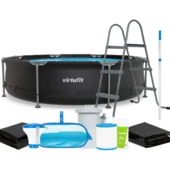 VirtuFit Zwembad Rond Ø305 x 76 cm - Antraciet - Compleet Pakket