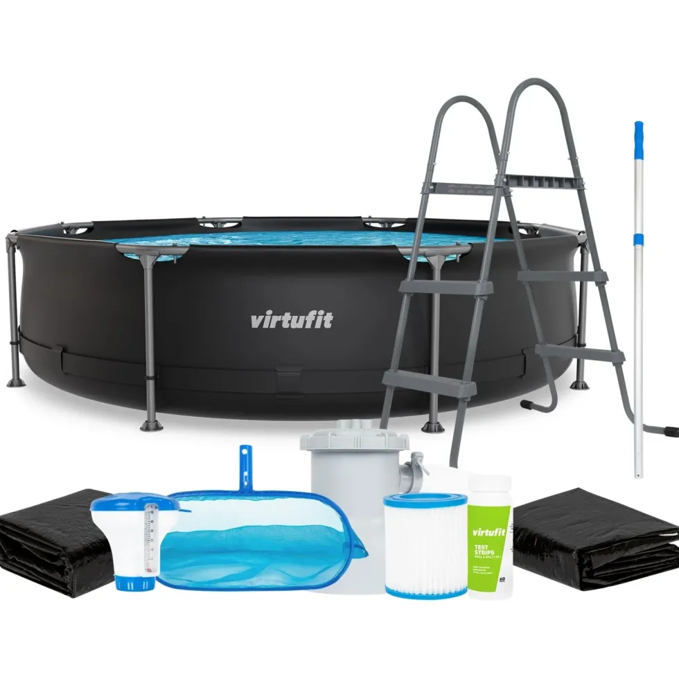 VirtuFit Zwembad Rond Ø305 x 76 cm - Antraciet - Compleet Pakket